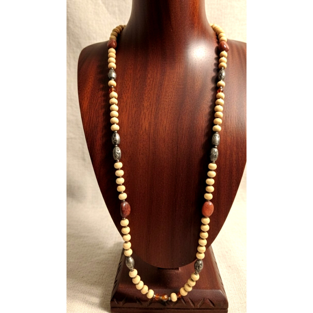 Wooden Necklace Stone Metal Bohemian BOHO Fashion‎ Station Jewelry